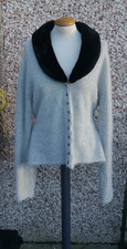 Ladies Deane & White UK L grey & black Angora Blend Cardigan faux fur detachable
