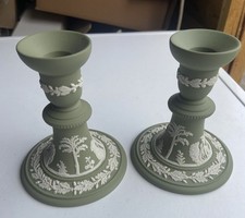 Wedgwood Sage Green Jasperware Candlesticks