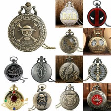 Vintage Pocket Watch with Necklace Pendant Chain Bronze for Men Women Retro Gift