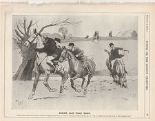 1905 Punch Cartoon 16-stone Horse Rider Needs Lift Back Into Saddle