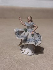 Vintage Dresden Fine Lace Porcelain  White and Blue Ballerina - Germany