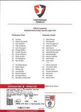 2024/25 Cheltenham Town v Colchester United League 2 Teamsheet & Ticket 08/03/25
