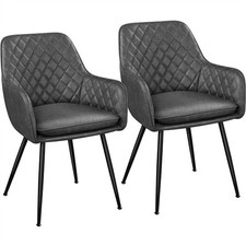 Modern Dining Chairs Set of 2 PU Leather Accent Chairs, Metal Legs, Dark Grey