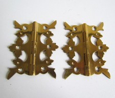 UNUSED NOS Pair of Vintage Very Ornate 3" Cast Brass Hinges (More Available)