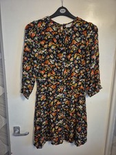 Ladies 'Warehouse' Skater Style Dress. Black/ Colourful Floral Print. Size 12