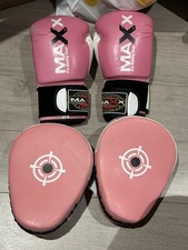 Maxx Pink Maya Leather Boxing Gloves MMA Training Fight Sparring Glove Wemen Pad