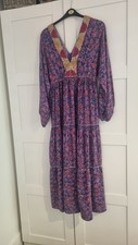 ZARA Embroidered Purple Floral Print Ruffle Dress Kaftan L LARGE Boho Hippy 