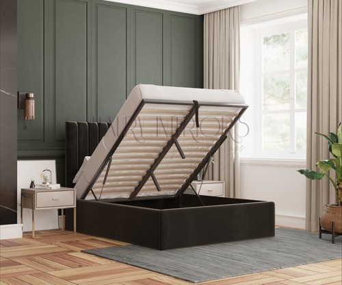 Brown velvet ottoman bed frame - brown,