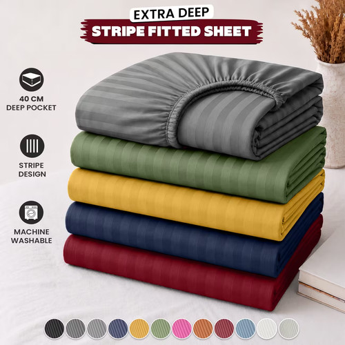 Satin stripe fitted sheet 40cm - satin,