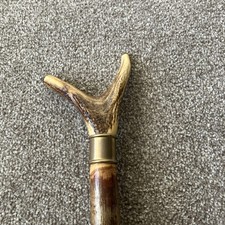 STAG HORN ANTLER THUMB WALKING STICK HAND MADE BRASS FITTINGS