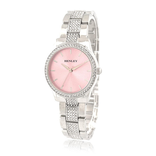 Ladies pink dial bling watch - dial,
