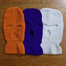 3 Three Knitted Balaclava Face Mask White Purple Orange One Size
