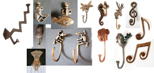 Solid brass wall - hooks, coat