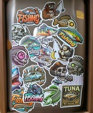 Fishing Theme Stickers x5 Decals Kids Adults Crazy Funny Gift Carp Pike Trout 