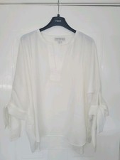 Beautiful Singh Madan Women's Top Blouse Tie 3/4 Sleeves Cream 18. NEW.  RRP £38