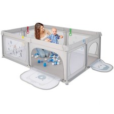 Costway Grey Bear and Penguin Baby Playpen with 50 Ocean Balls