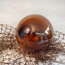 Vintage Amber Glass Ball Fishing Float Buoy Nautical Beach Décor 5” diam. approx
