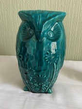 Vintage Large Pottery Owl Figure Turquoise 9.5" Over 1kg