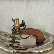 Antique Wood Brass Flintlock Candle Lighter Made In Italy Excellent Condition