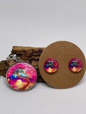 Stunning Chic Retro Boho Earrings and matching Necklace set Fuchsia Moon Tree