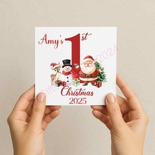 Personalised Baby's First 1st Christmas Card 2025 Santa Claus Teddy Bear