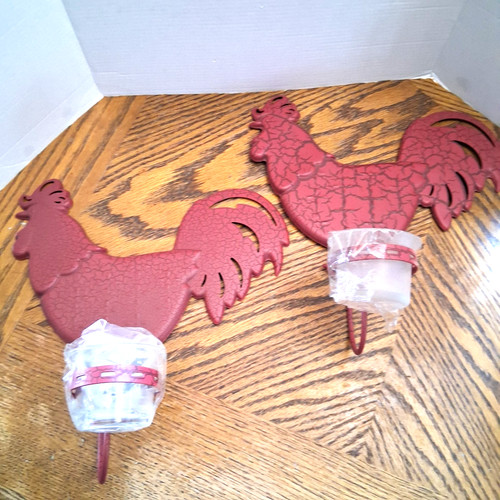 Tin rooster wall candle votive - wall,