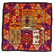 90s PURPLE ORANGE RED AFGHAN INDIAN AZTEK PATTERN SQUARE SCARF