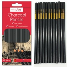 12pc Charcoal Artist Pencils For Drawing Sketching Shading Draw Tones Shades UK