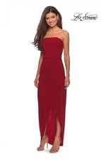 La Femme - 28204 Strapless Jersey Sheath Simple Prom Dress With Slit Red Sz 8