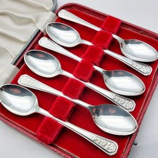 De Montfort Sheffield Silver Plated Coffee Spoons Cased Vintage EPNS A 1954