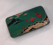 Vintage Art Deco William Crawford Free Sample Biscuit Tin Japanese Cranes 15x8
