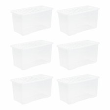 6 x 110L Storage Box With Lid Crystal Clear Plastic Stackable Containers Home UK