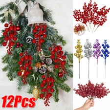 12Pcs Christmas Glitter Berries Stems Artificial Berry Picks Sprays Holly Berry