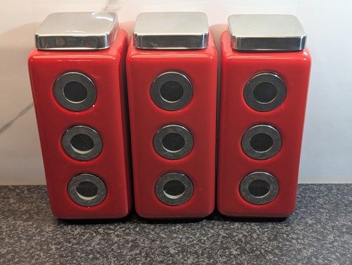 Red ceramic kitchen canisters - red,