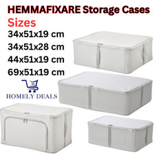 IKEA HEMMAFIXARE Fabric Storage Box Case Striped Grey Wardrobe Stackable Sizes