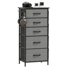 HOMCOM Fabric Chest of Drawers, 5 Drawer Dresser for Bedroom, Charcoal Grey