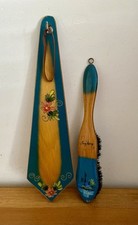Vintage Wooden Clothes Brush Set Hand Painted Netherlands Wall Mounted Plaque