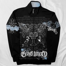 Vintage y2k 00s 90s ecko track suit top jacket Emo Goth skull Print Black Medium
