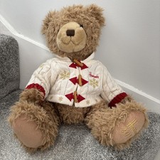 Harrods Christmas Brown soft Teddy Bear with jacket, 2016 13" tall