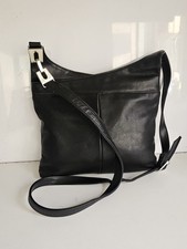 MARKS & SPENCER DESIGNER WOMENS BLACK REAL LEATHER CROSSBODY SHOULDER HANDBAG