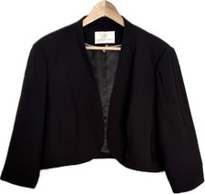 Ladies Jacques Vert Cropped Jacket Bolero Size 24 Black 3/4 Sleeve BNWOT