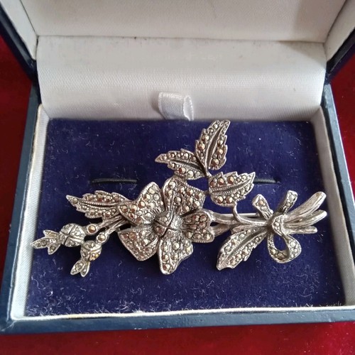Silver tone marcasite spray - silver,