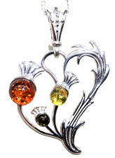 silver amber scottish thistle heart pendant 18 inch 925 sterling chain necklace