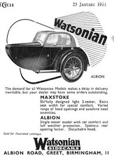 1951 Advert for Watsonian 'ALBION' Motor Cycle Sidecars Small Vintage Print Ad