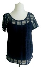 Next Navy Lace Mesh Top With Attached Camisole Vest Size 10