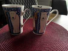 TWO ROY KIRKHAM  bone china Fluted Latte Mugs Penguin robin ++XMAS Design  2001 