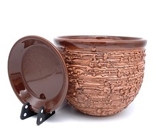 Plant Pot Ceramic Glazed with Saucer Planter Flower Pot with Drip Tray Antique