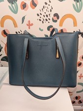 David Jones blue faux leather tote handbag with zip closure