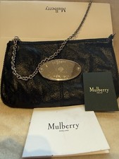 Mulberry Black Leather Evening Bag With Silver Chain Strap