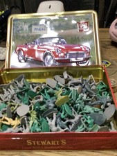 Toy Plastic Soldiers In Old Tin Box.